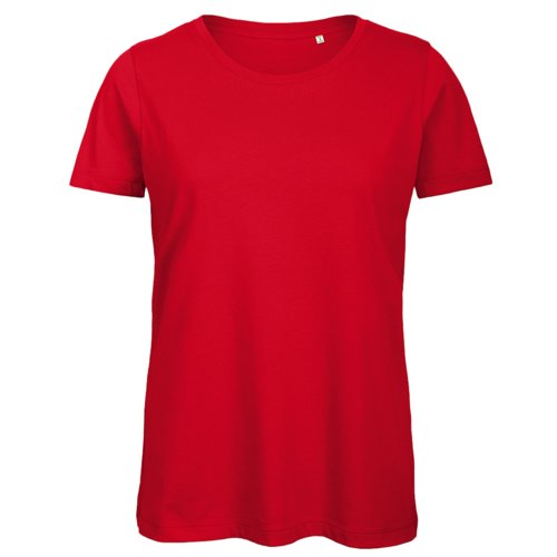 T-shirt rossa da donna in cotone biologico a maniche corte.