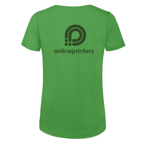 T-shirt verde da donna in cotone biologico a maniche corte.