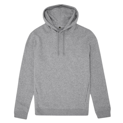 Felpa con cappuccio grigio mlange in cotone biologico e poliestere riciclato.
