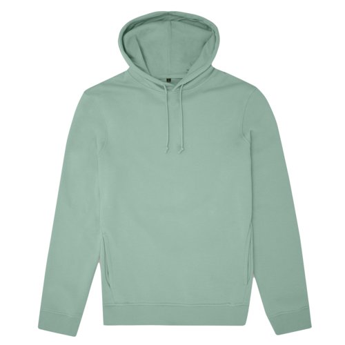 Felpa con cappuccio verde menta in misto cotone organico-poliestere con coulisse.