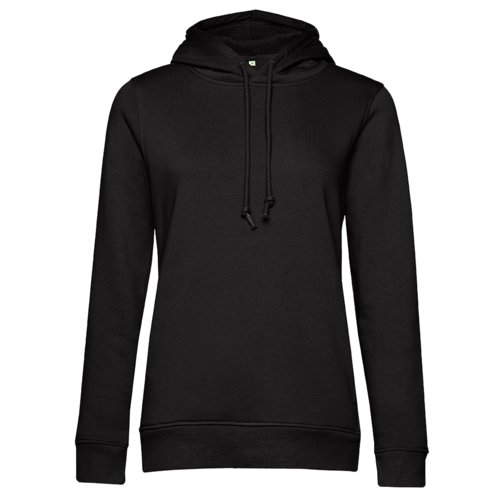 Felpa da donna nera in cotone-poliestere con cappuccio e coulisse.