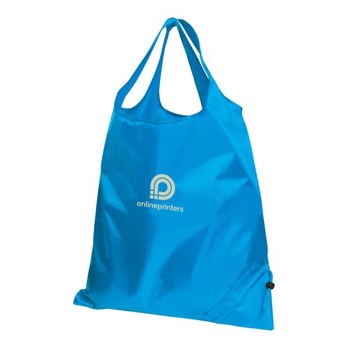 Borsa trasformabile in tessuto azzurro con coulisse.