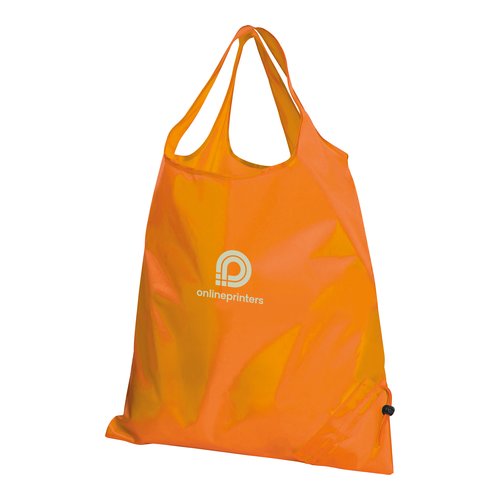 Borsa trasformabile arancione in materiale leggero con coulisse.