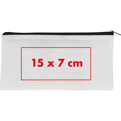 Astuccio bianco in tessuto con cerniera.