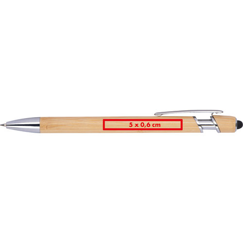 Penna a sfera in legno chiaro con clip e funzione touchpen.