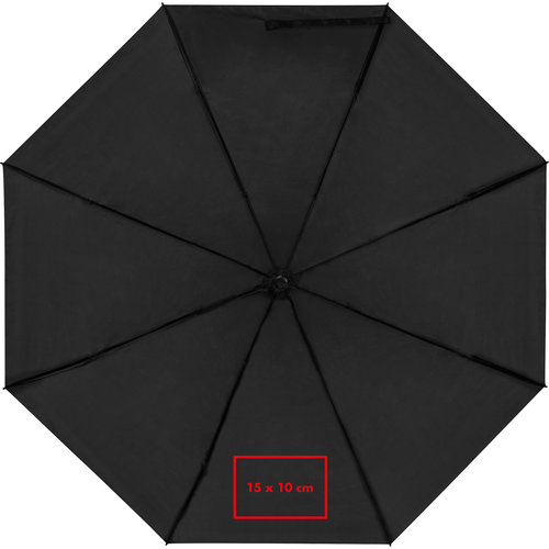 Ombrello tascabile nero in RPET con custodia e impugnatura confortevole.