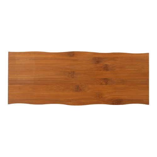 Tavola in bamb marrone con bordo ondulato.