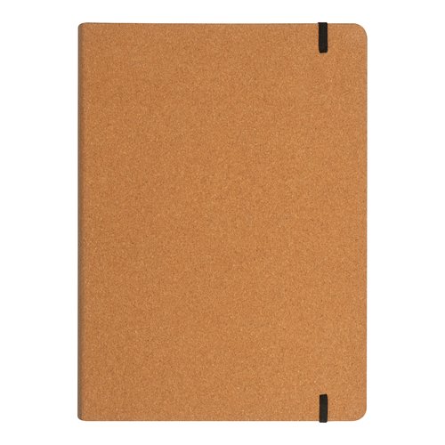 Cartella da scrittura beige in sughero con chiusura elastica.