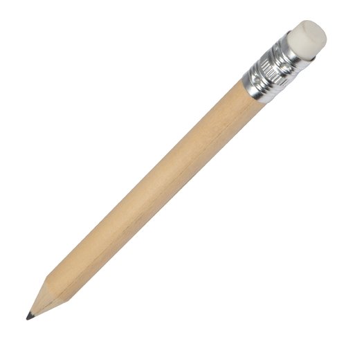 Mini matita in legno beige con gommino.