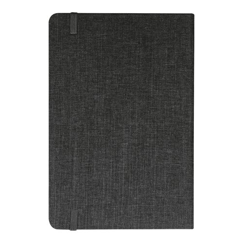 Quaderno nero con chiusura a elastico.