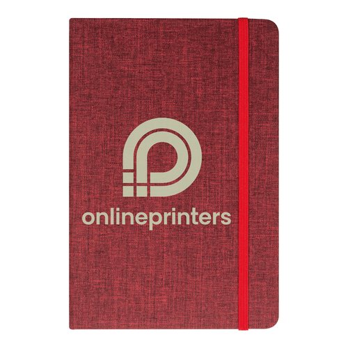Quaderno rosso con chiusura a elastico.