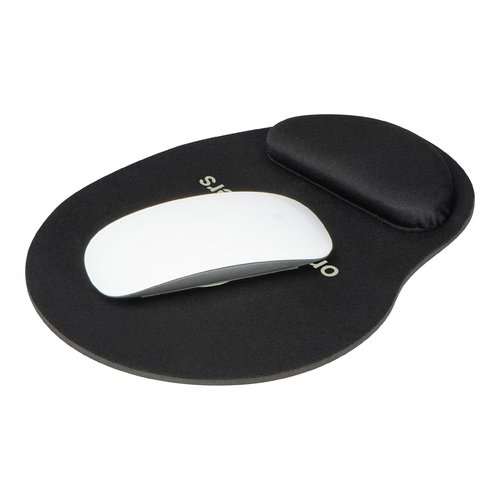 Tappetino per mouse nero con poggiapolsi integrato.