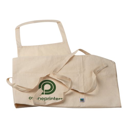 Grembiule beige in cotone con cinturino e tasche.