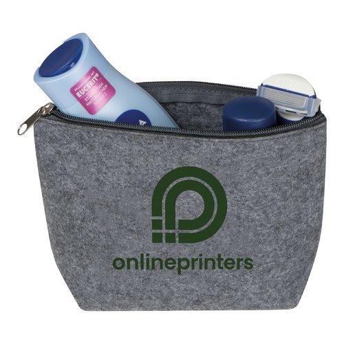 Beauty case grigio in RPET con cerniera.