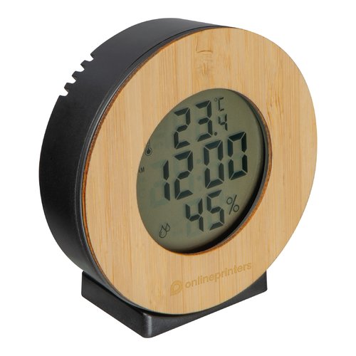 Stazione meteo beige con display.