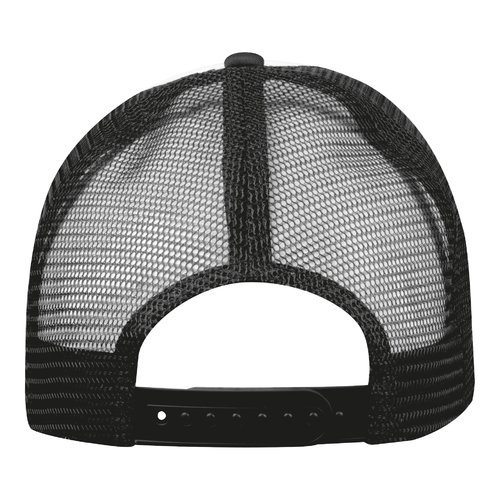 Cappellino da camionista nero in rete con chiusura regolabile.