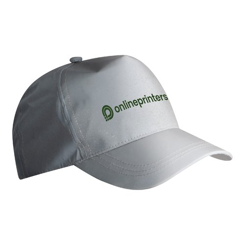 Cappellino da baseball grigio argento in materiale riflettente con cinturino regolabile.