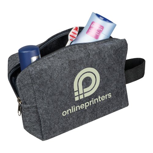 Beauty case in feltro antracite con zip e passante.
