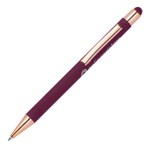 Penna a sfera in metallo bordeaux con touch pen e clip.