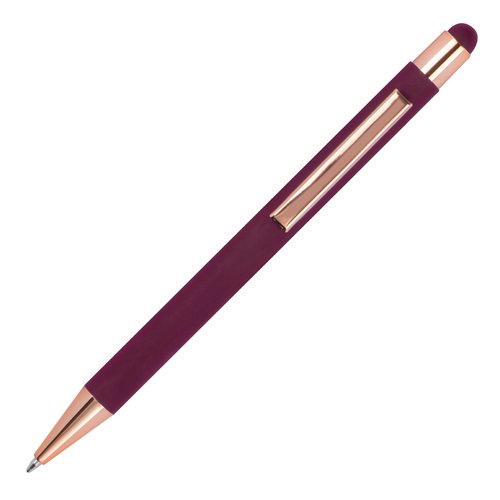 Penne a sfera bordeaux con touch pen e clip.