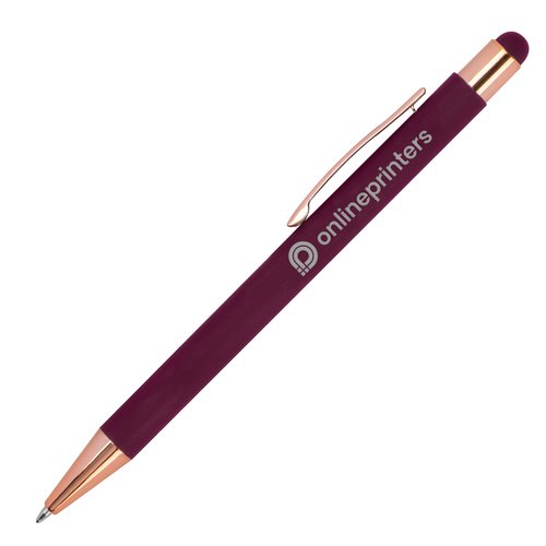 Penne a sfera in metallo bordeaux con touch pen e clip.