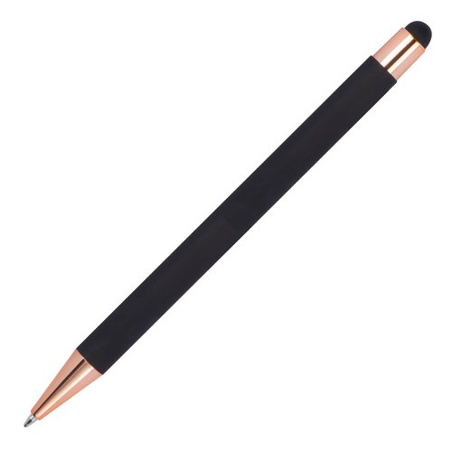 Penna a sfera nera con touch pen e meccanismo a pressione.