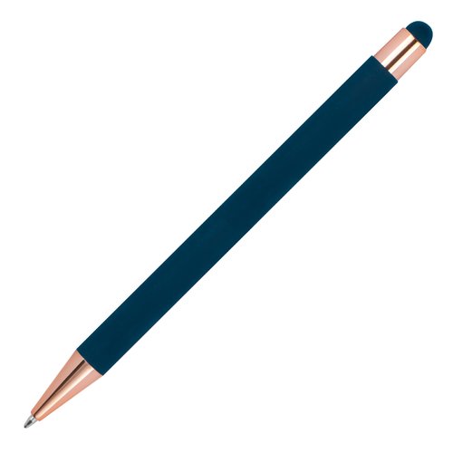 Penne a sfera blu scuro con touch pen e elementi in metallo.