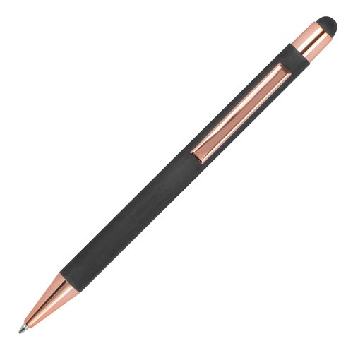 Penna a sfera antracite con touch pen e clip.