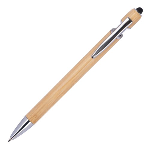 Penna a sfera beige in bamb con clip e puntale touch.