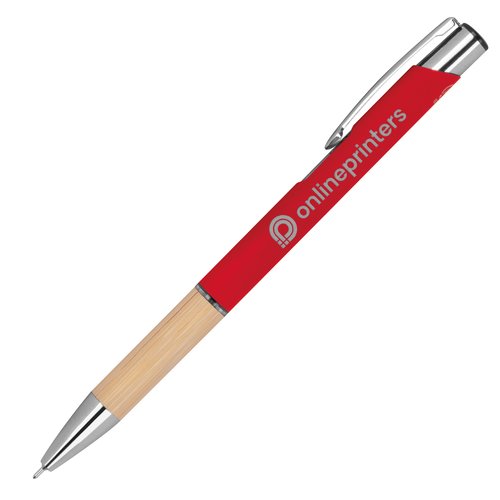 Penna gel rossa riciclata con clip e pulsante.