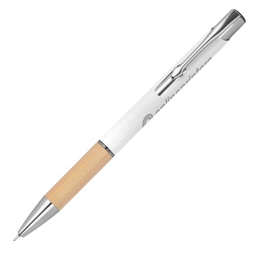 Penna gel riciclata bianca con meccanismo a scatto.
