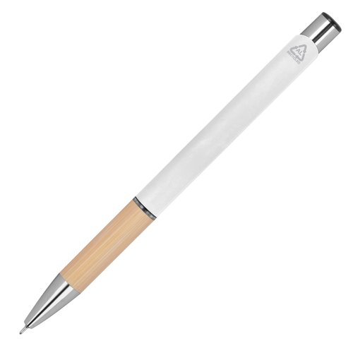 Penna gel riciclata bianca con meccanismo a scatto.