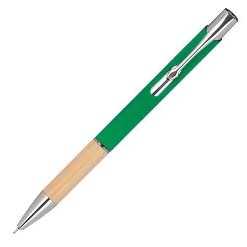 Penna gel verde in materiale riciclato con clip.