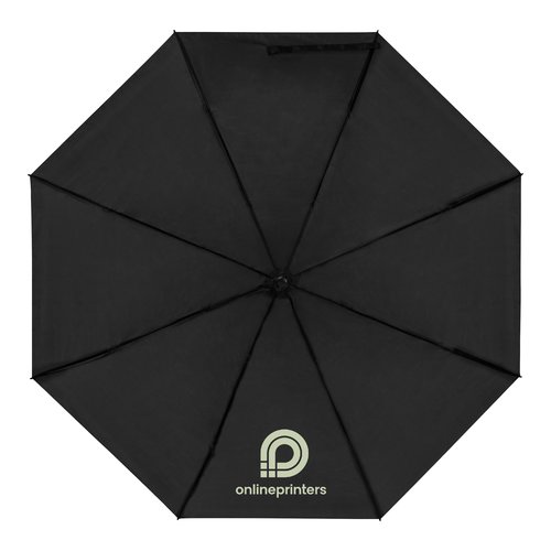 Ombrello tascabile nero in RPET con meccanismo di apertura manuale.