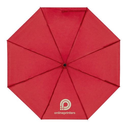 Ombrello tascabile rosso in RPET con custodia e manico.