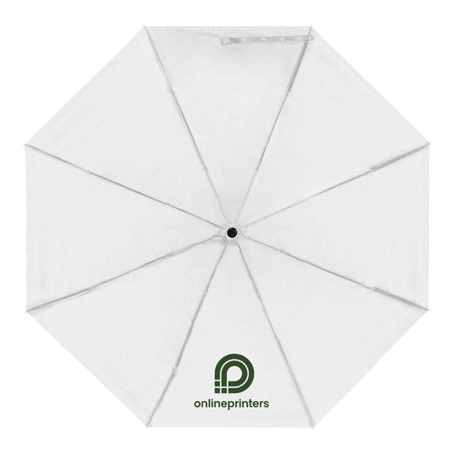 Ombrello tascabile bianco in RPET con fodero e manico.