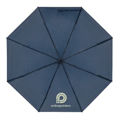 Ombrello tascabile blu scuro in RPET con custodia e manico.