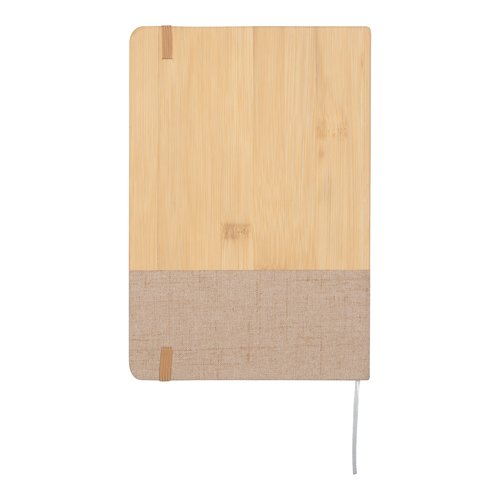 Quaderno beige in bamb e tessuto con elastico.