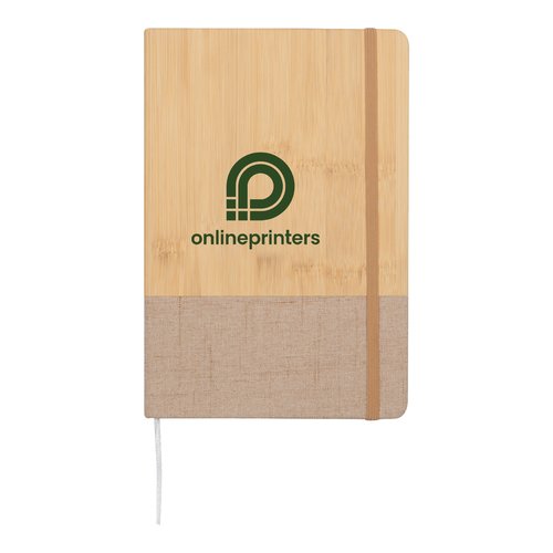 Quaderno in legno chiaro con chiusura ad elastico.