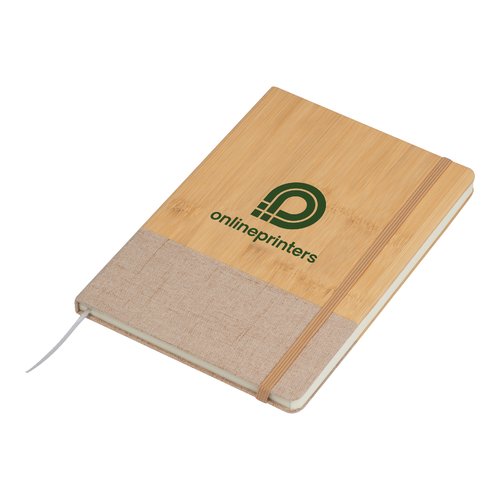 Quaderno beige con copertina in bamb e chiusura elastica.
