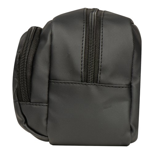 Beauty case nero in tessuto con cerniera.