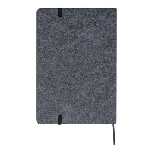 Set di taccuini in feltro grigio argento con chiusura elastica e passante per penna.