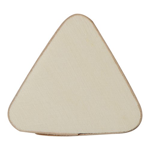 Set da scrittura in legno beige con forma triangolare.