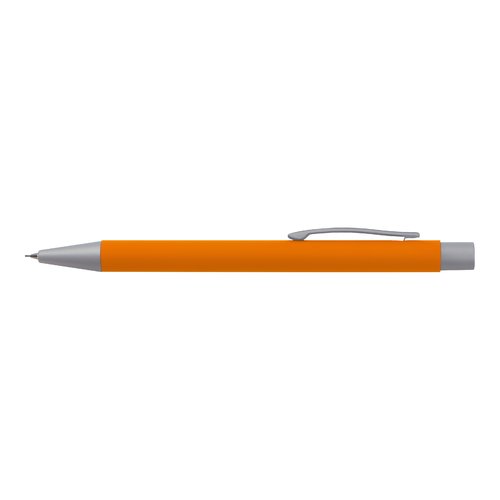 Set da scrittura arancione con penna e accessori.
