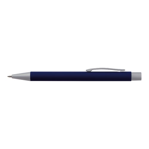 Set da scrittura blu scuro con penna a sfera e custodia.