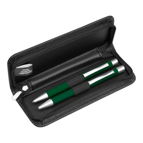 Set da scrittura verde scuro in pelle PU con cerniera.