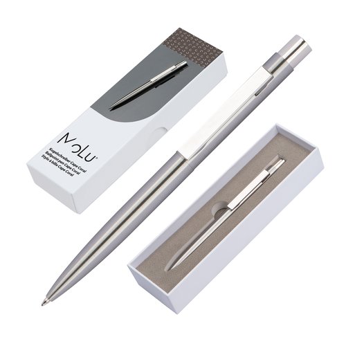 Penna a sfera in acciaio inossidabile grigio argento con clip.