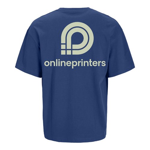 T-shirt unisex blu scuro in cotone biologico con taglio oversize.