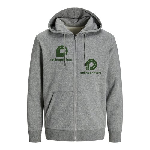 Giacca felpa grigia m�lange in misto cotone con cappuccio e zip integrale.