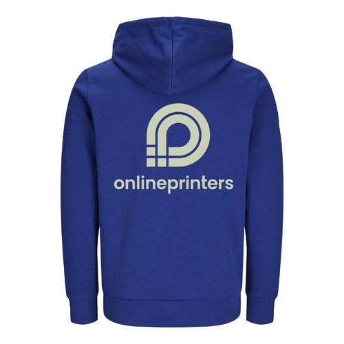 Felpa con cappuccio blu scuro in cotone biologico e poliestere riciclato.
